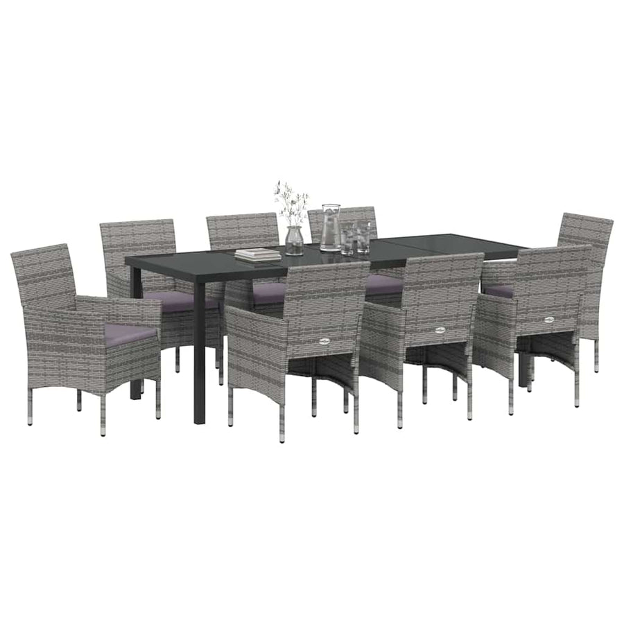 Tuin Eettafelset Met Kussen 9 Pcs Grijs Poly Rattan