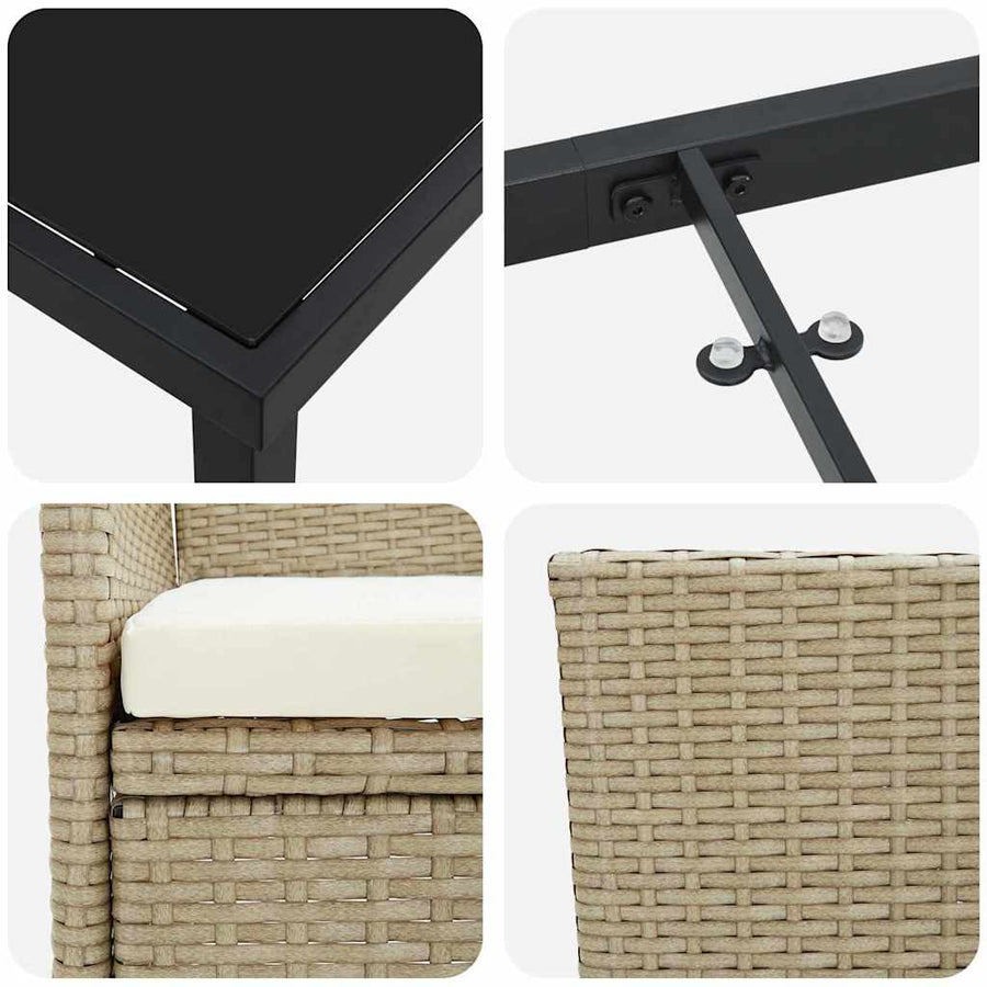 Tuin Eettafelset Met Kussen 7 Pcs Beige Poly Rattan