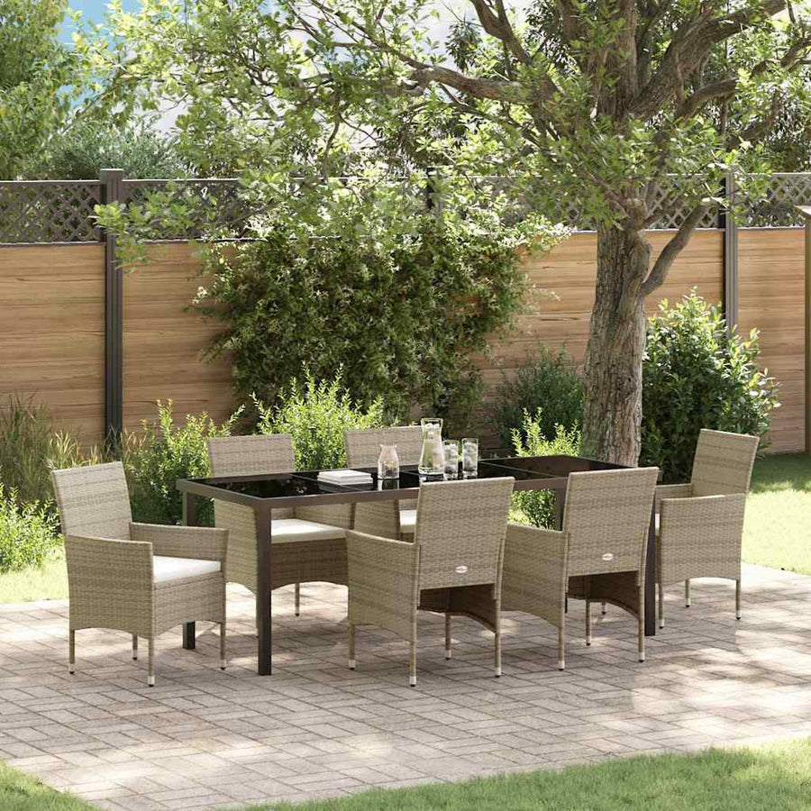 Tuin Eettafelset Met Kussen 7 Pcs Beige Poly Rattan