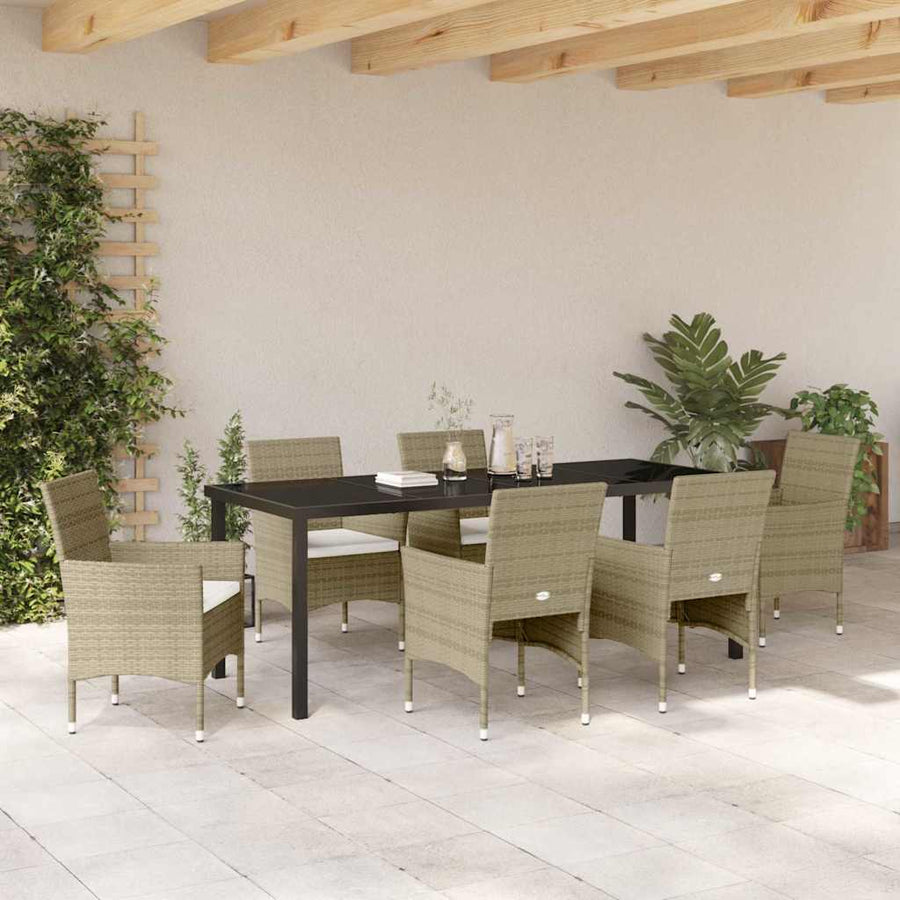 Tuin Eettafelset Met Kussen 7 Pcs Beige Poly Rattan