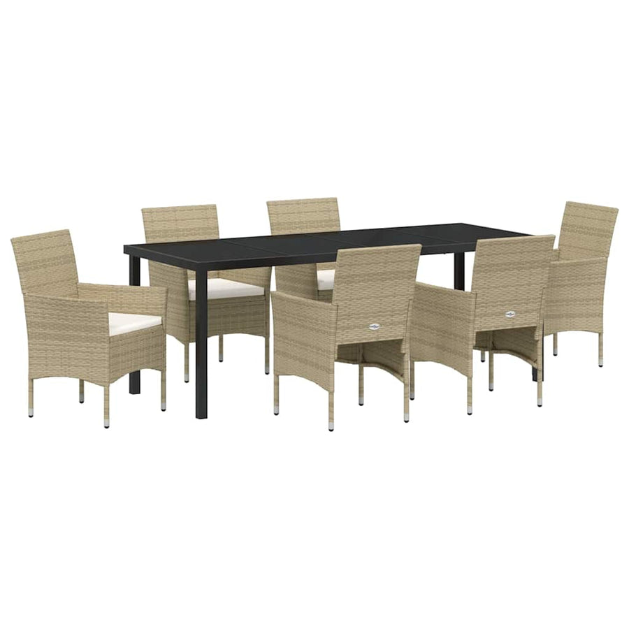 Tuin Eettafelset Met Kussen 7 Pcs Beige Poly Rattan