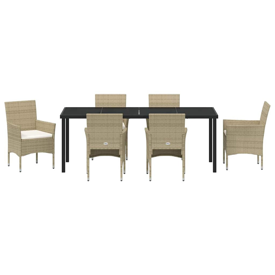 Tuin Eettafelset Met Kussen 7 Pcs Beige Poly Rattan