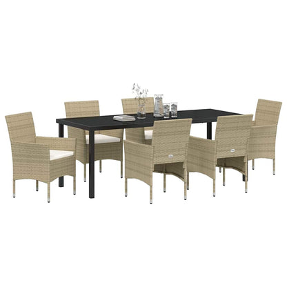 Tuin Eettafelset Met Kussen 7 Pcs Beige Poly Rattan