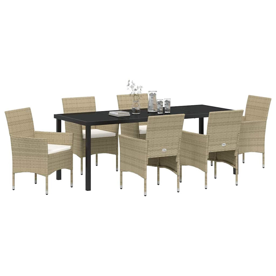 Tuin Eettafelset Met Kussen 7 Pcs Beige Poly Rattan