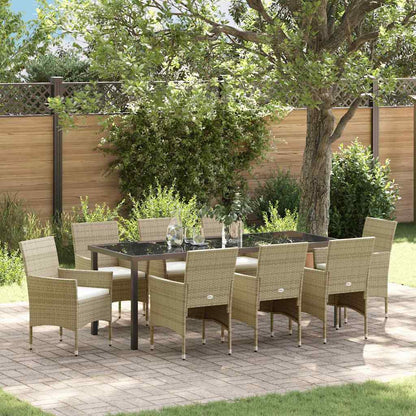 Tuin Eettafelset Met Kussen 9 Pcs Beige Poly Rattan