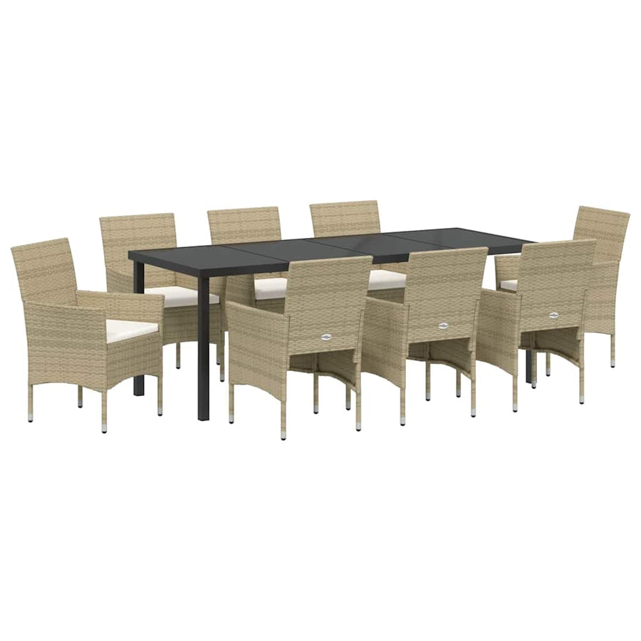 Tuin Eettafelset Met Kussen 9 Pcs Beige Poly Rattan