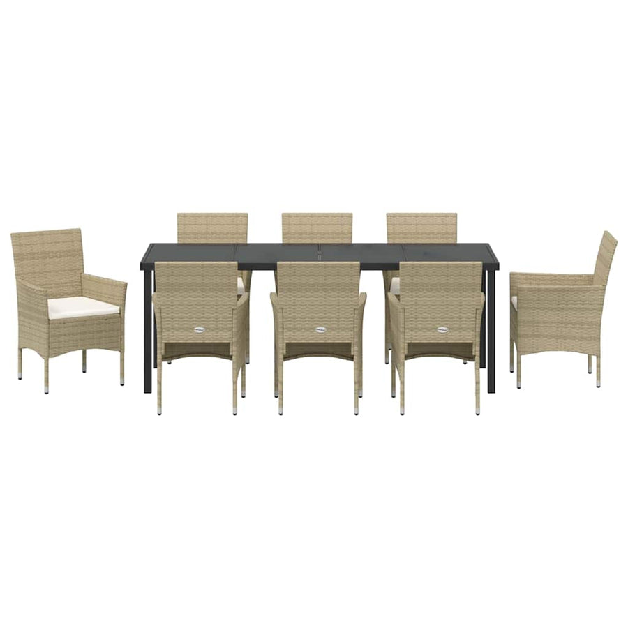 Tuin Eettafelset Met Kussen 9 Pcs Beige Poly Rattan