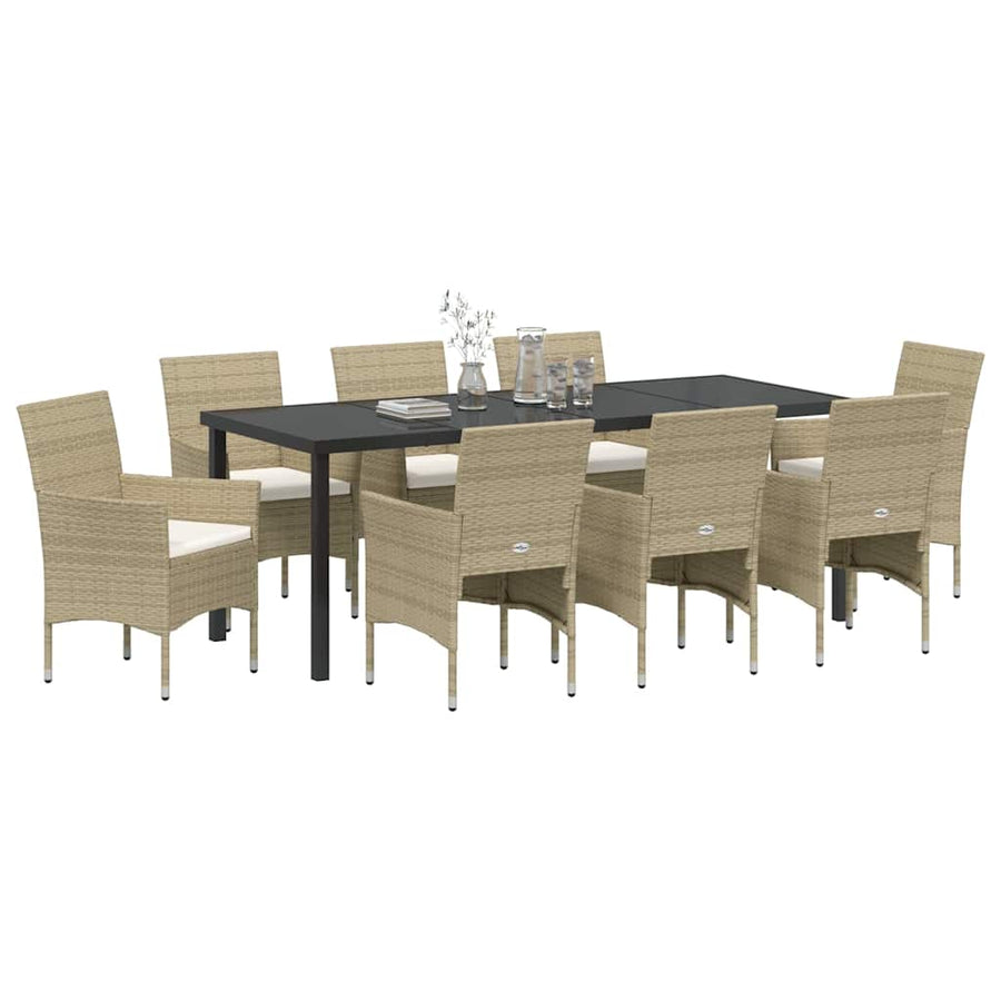 Tuin Eettafelset Met Kussen 9 Pcs Beige Poly Rattan