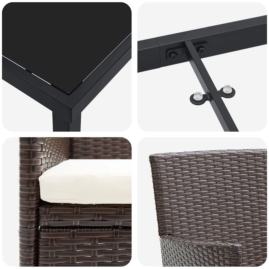 Tuin Eettafelset Met Kussen 9 Pcs Bruin Poly Rattan Wit En Zwart