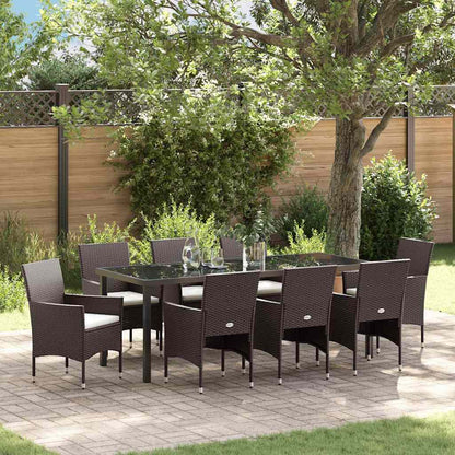 Tuin Eettafelset Met Kussen 9 Pcs Bruin Poly Rattan Wit En Zwart
