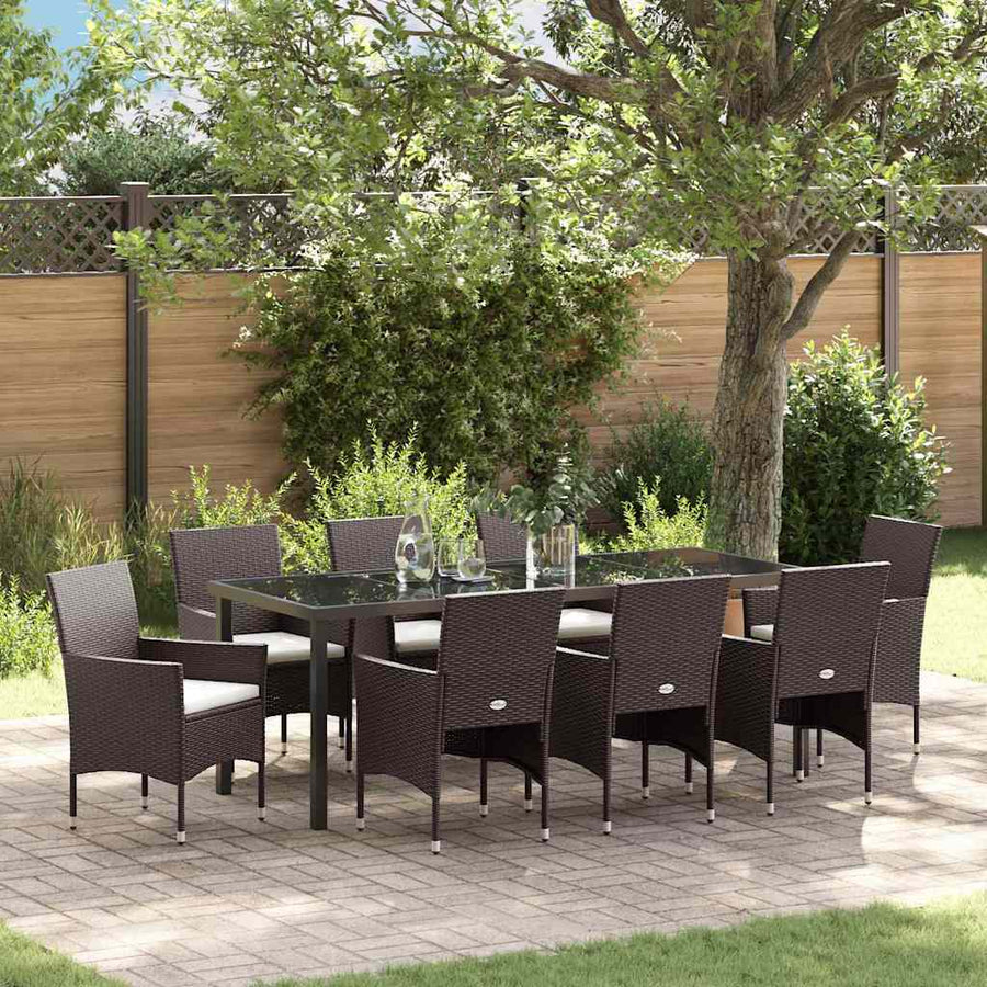 Tuin Eettafelset Met Kussen 9 Pcs Bruin Poly Rattan Wit En Zwart
