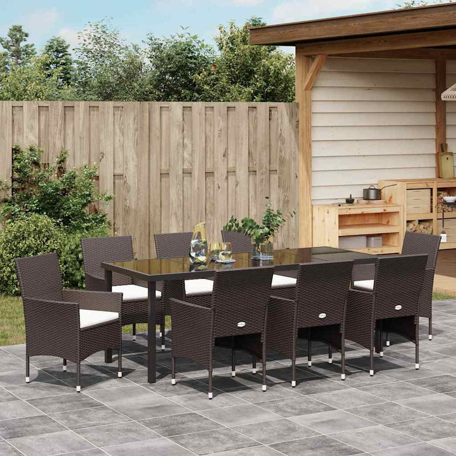 Tuin Eettafelset Met Kussen 9 Pcs Bruin Poly Rattan Wit En Zwart