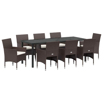 Tuin Eettafelset Met Kussen 9 Pcs Bruin Poly Rattan Wit En Zwart