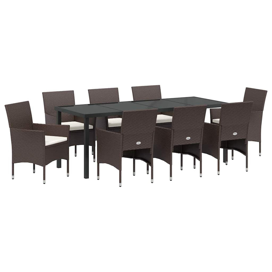 Tuin Eettafelset Met Kussen 9 Pcs Bruin Poly Rattan Wit En Zwart