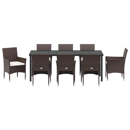 Tuin Eettafelset Met Kussen 9 Pcs Bruin Poly Rattan Wit En Zwart