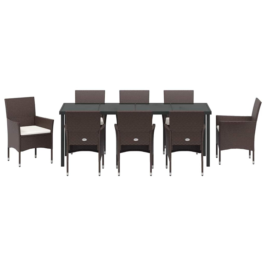 Tuin Eettafelset Met Kussen 9 Pcs Bruin Poly Rattan Wit En Zwart