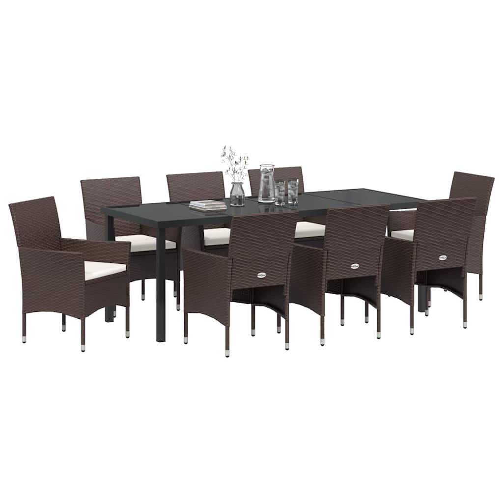 Tuin Eettafelset Met Kussen 9 Pcs Bruin Poly Rattan Wit En Zwart
