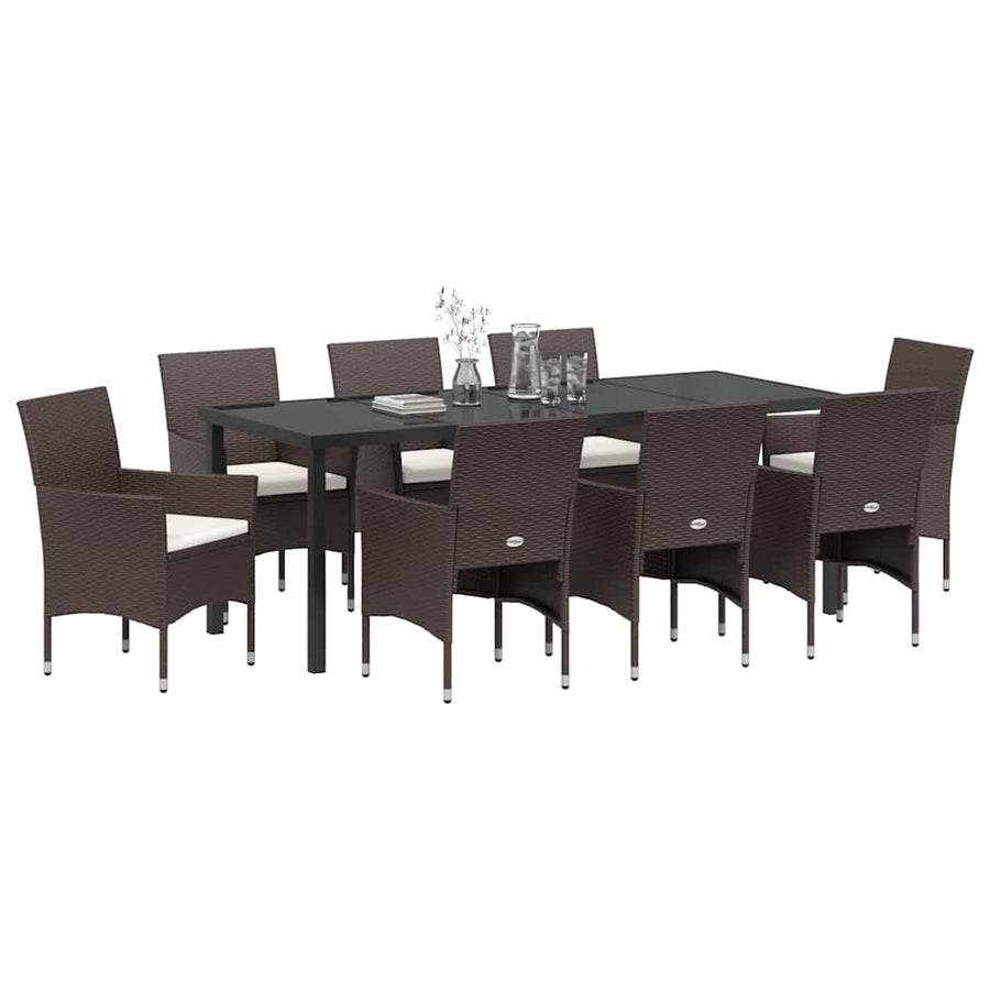 Tuin Eettafelset Met Kussen 9 Pcs Bruin Poly Rattan Wit En Zwart