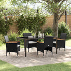 Garden dining set with cushion 5 pcs Black poly rattan