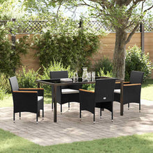 Tuin eettafelset met kussen 5 pcs Zwart poly rattan