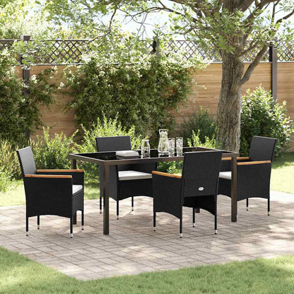 Tuin eettafelset met kussen 5 pcs Zwart poly rattan