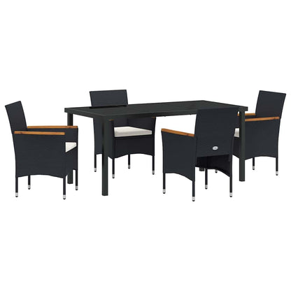 Tuin eettafelset met kussen 5 pcs Zwart poly rattan