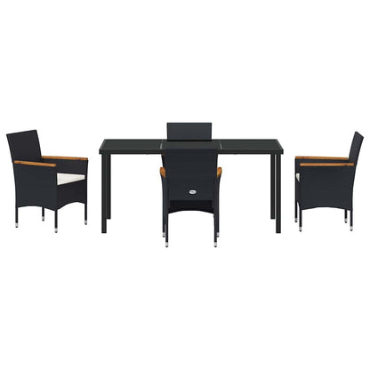 Tuin eettafelset met kussen 5 pcs Zwart poly rattan