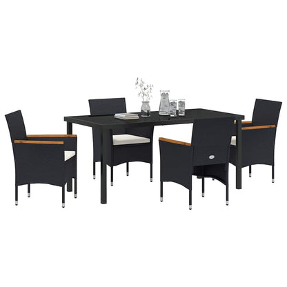 Tuin eettafelset met kussen 5 pcs Zwart poly rattan