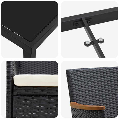 Tuin Eettafelset Met Kussen 9 Pcs Zwart Poly Rattan