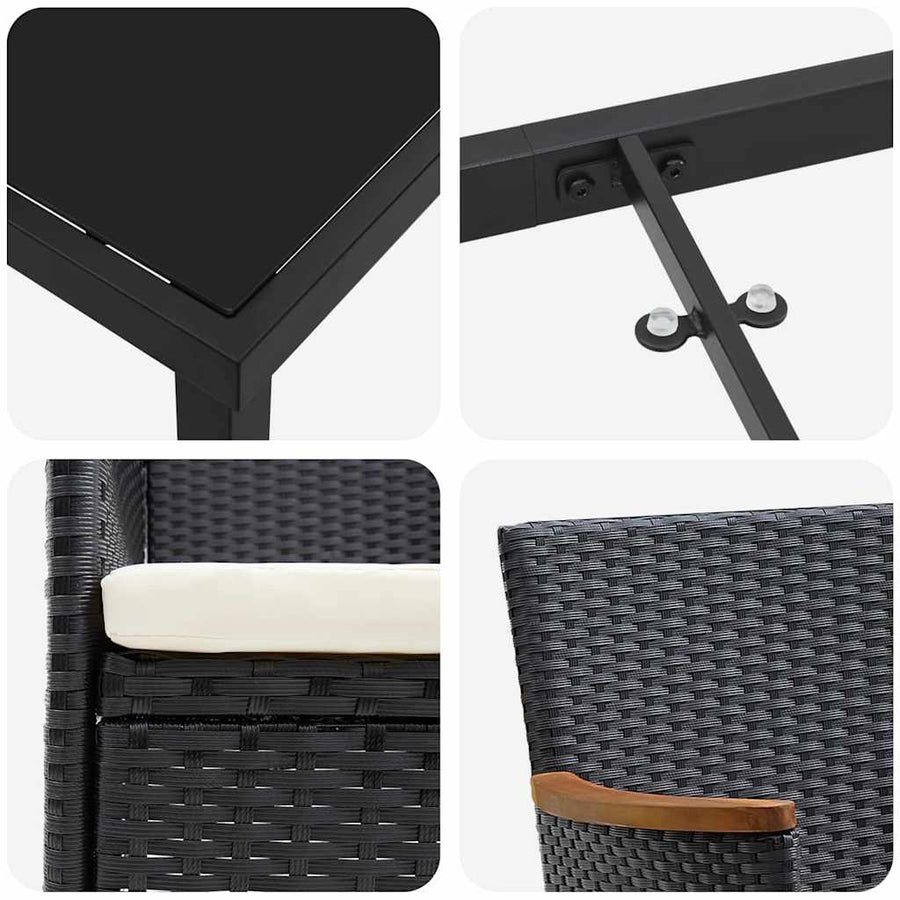 Tuin Eettafelset Met Kussen 9 Pcs Zwart Poly Rattan