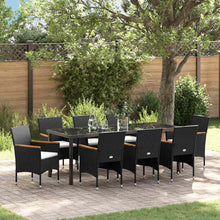 Tuin Eettafelset Met Kussen 9 Pcs Zwart Poly Rattan