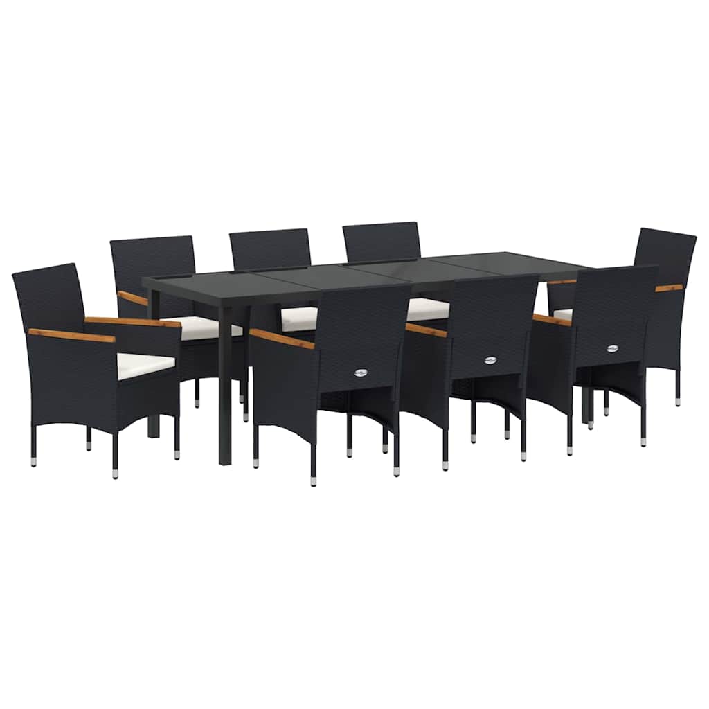 Tuin Eettafelset Met Kussen 9 Pcs Zwart Poly Rattan