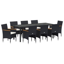 Tuin Eettafelset Met Kussen 9 Pcs Zwart Poly Rattan
