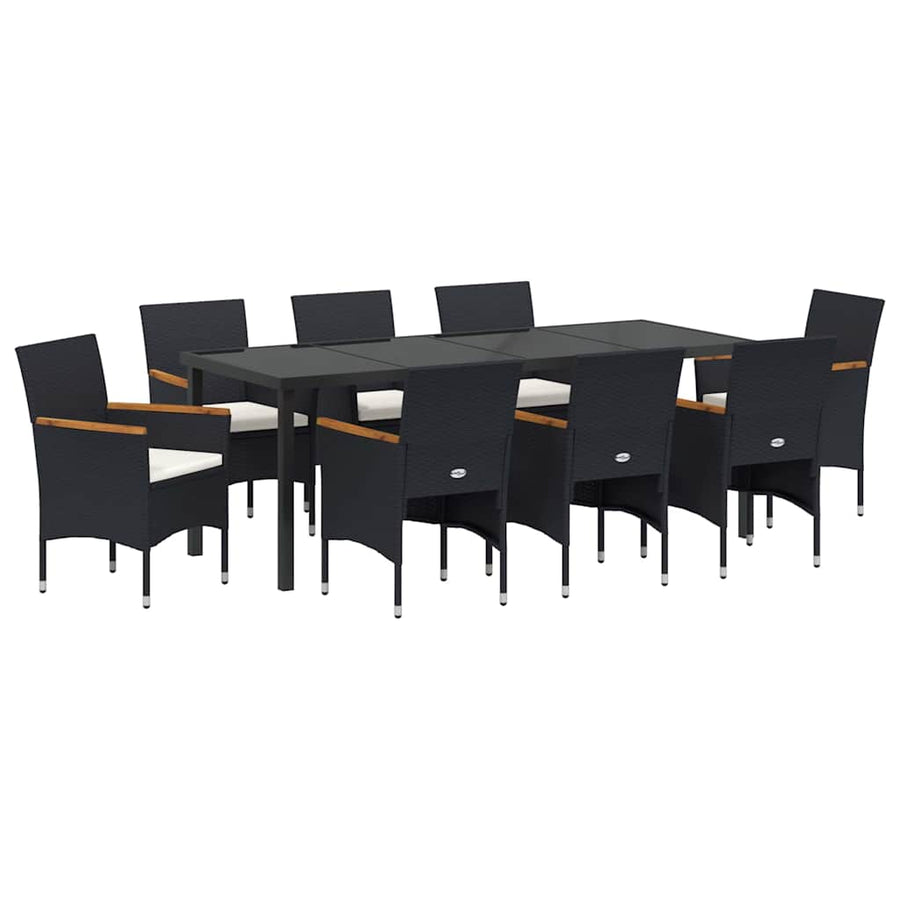 Tuin Eettafelset Met Kussen 9 Pcs Zwart Poly Rattan