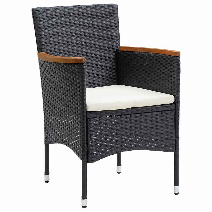 Tuin Eettafelset Met Kussen 9 Pcs Zwart Poly Rattan
