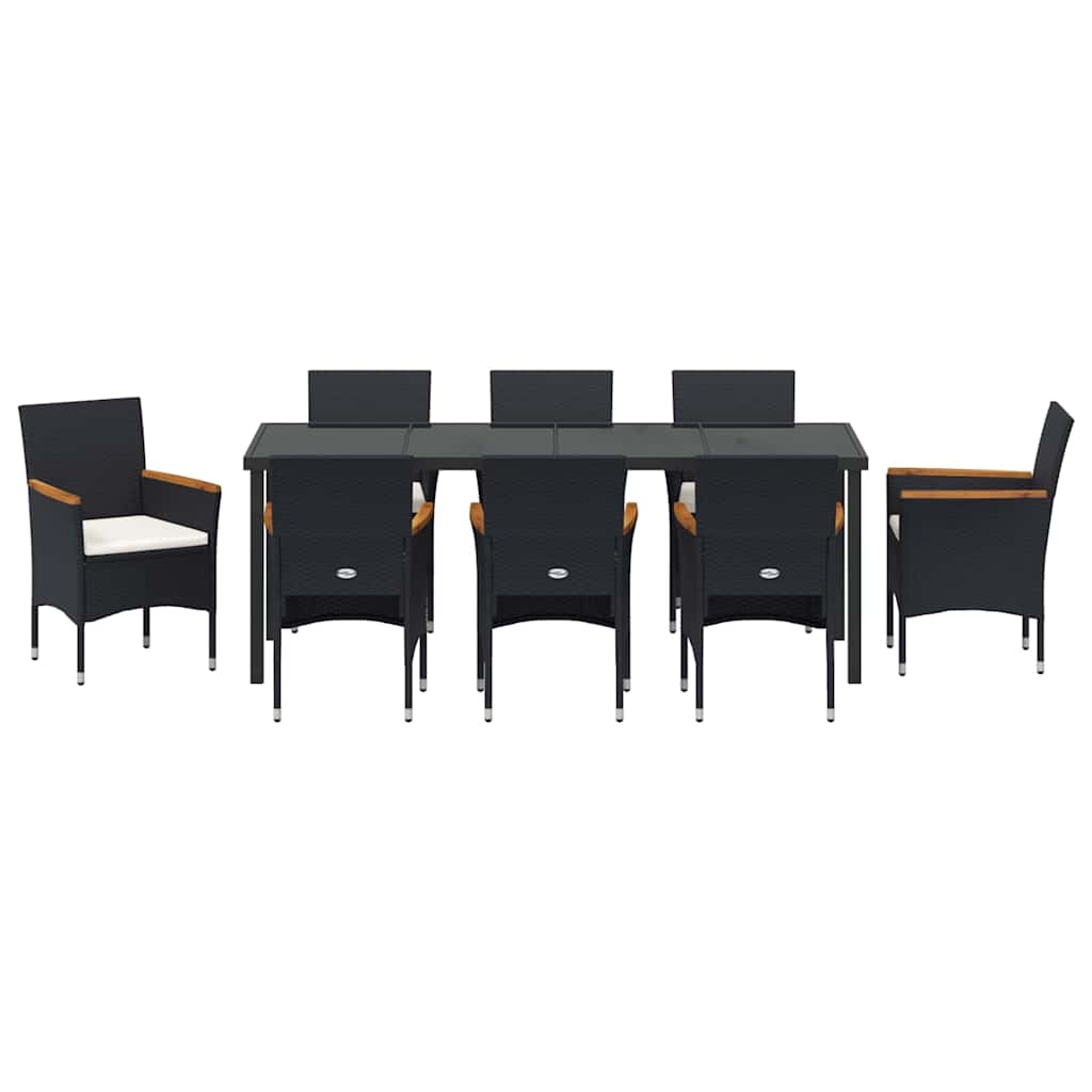 Tuin Eettafelset Met Kussen 9 Pcs Zwart Poly Rattan