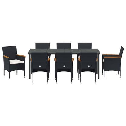 Tuin Eettafelset Met Kussen 9 Pcs Zwart Poly Rattan