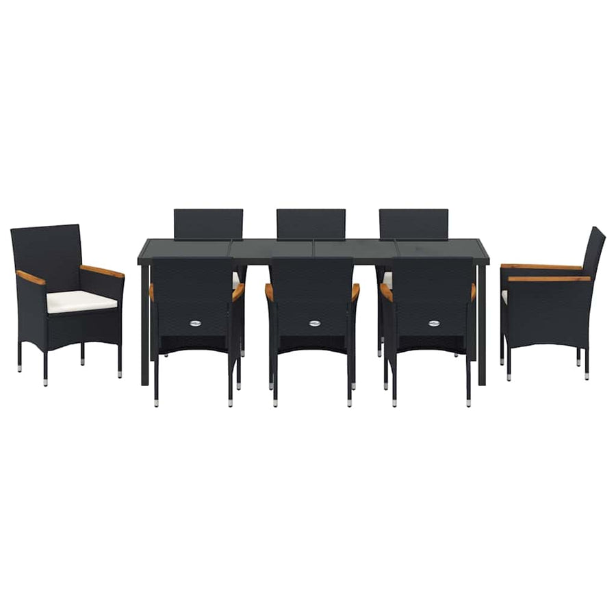 Tuin Eettafelset Met Kussen 9 Pcs Zwart Poly Rattan