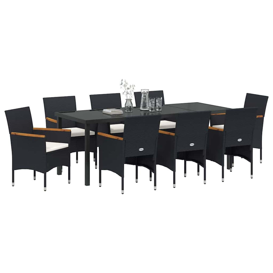 Tuin Eettafelset Met Kussen 9 Pcs Zwart Poly Rattan