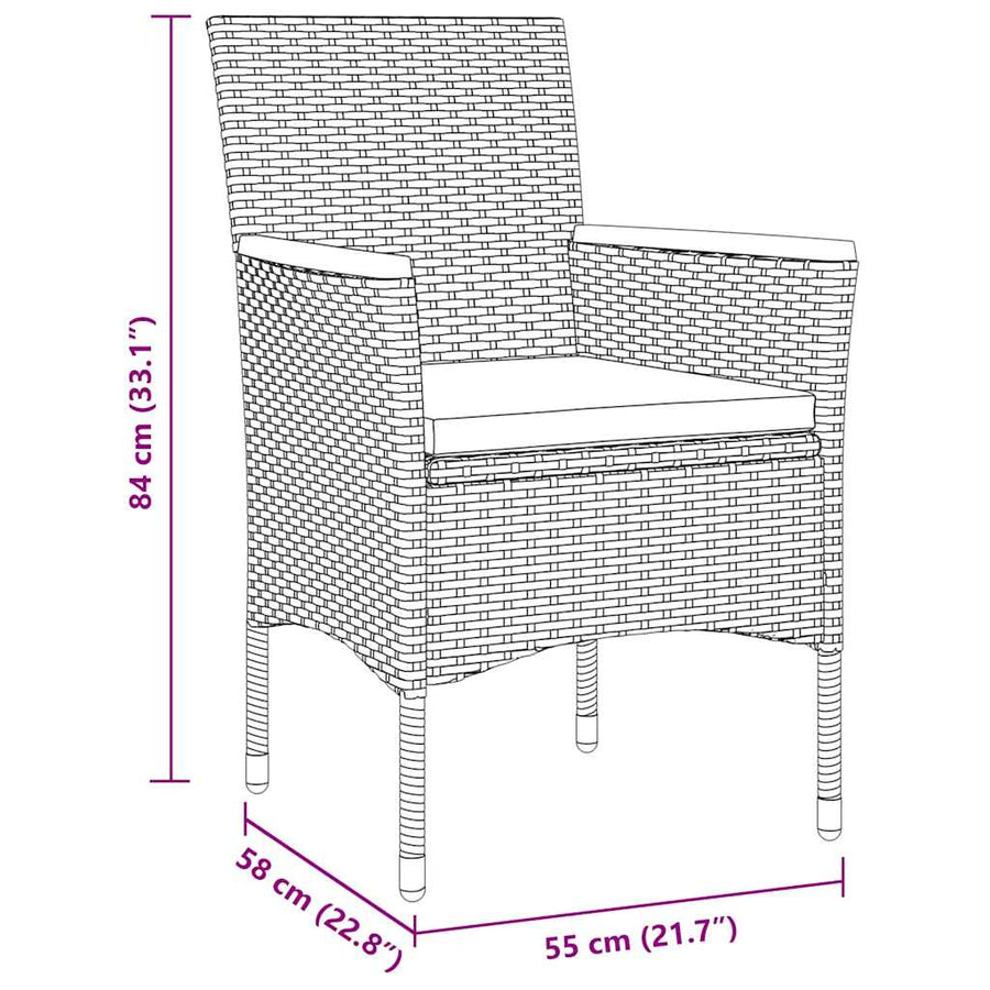 Tuin Eettafelset Met Kussen 9 Pcs Zwart Poly Rattan