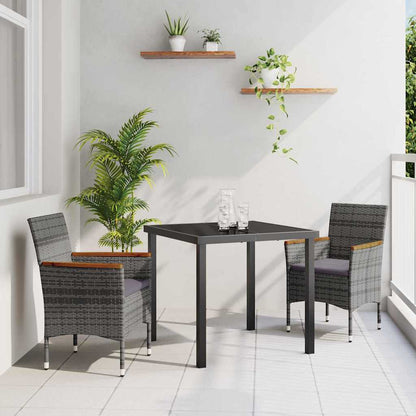 Tuin eettafelset met kussen 3 pcs Grijs poly rattan