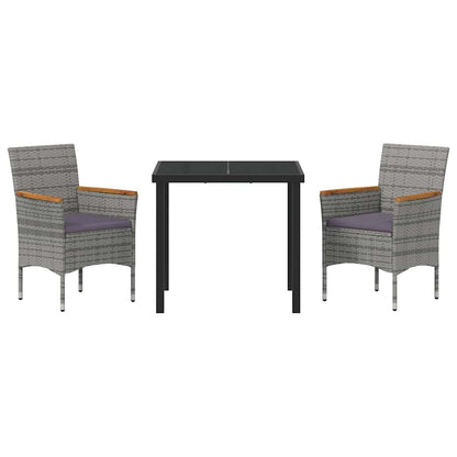 Tuin eettafelset met kussen 3 pcs Grijs poly rattan