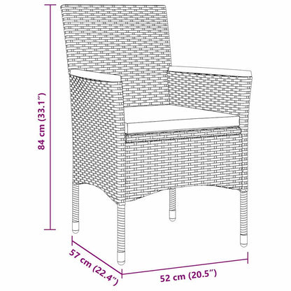 Tuin eettafelset met kussen 3 pcs Grijs poly rattan
