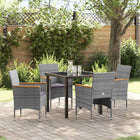 Garden dining set with cushion 5 pcs Grey poly rattan