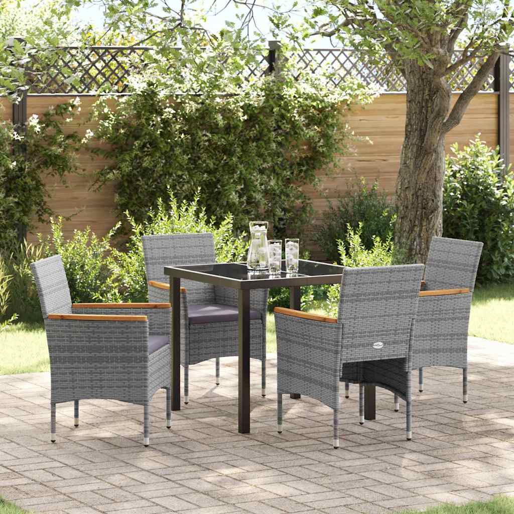 Tuin eettafelset met kussen 5 pcs Grijs poly rattan