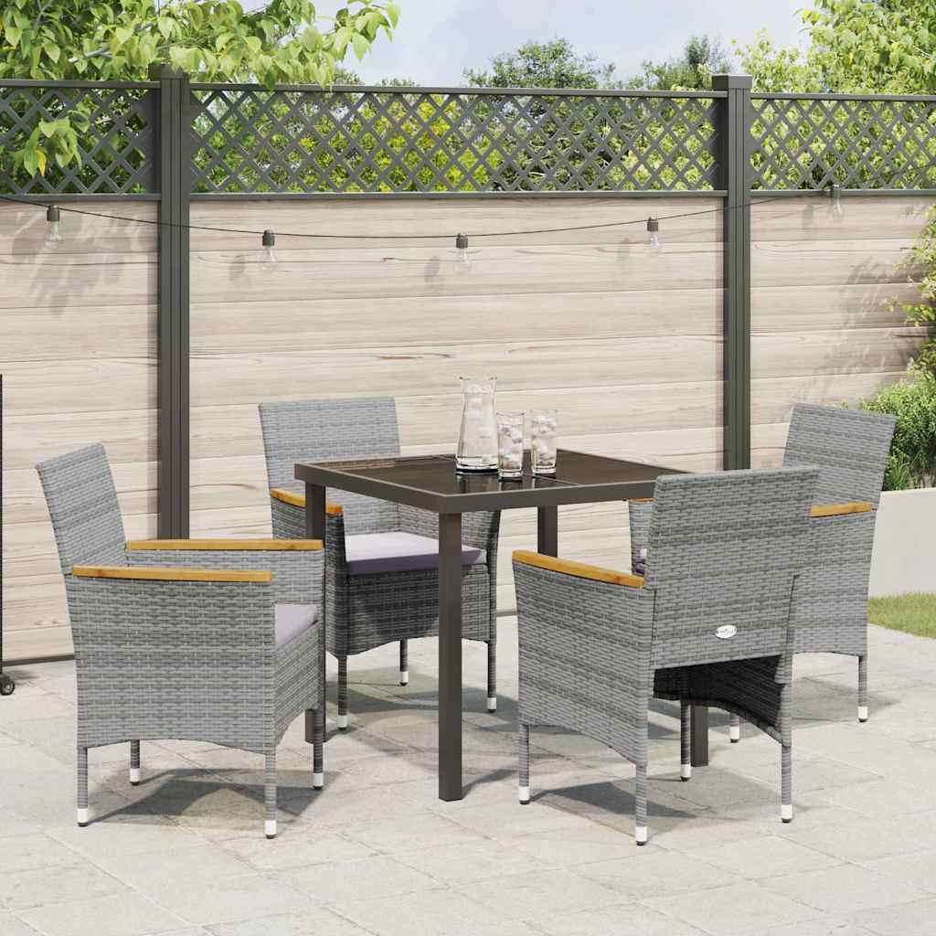 Tuin eettafelset met kussen 5 pcs Grijs poly rattan
