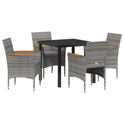 Tuin eettafelset met kussen 5 pcs Grijs poly rattan