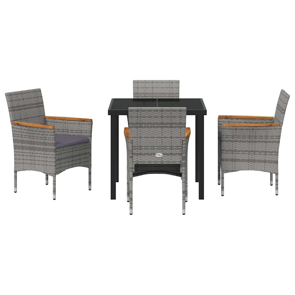 Tuin eettafelset met kussen 5 pcs Grijs poly rattan