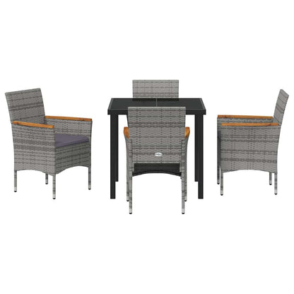 Tuin eettafelset met kussen 5 pcs Grijs poly rattan