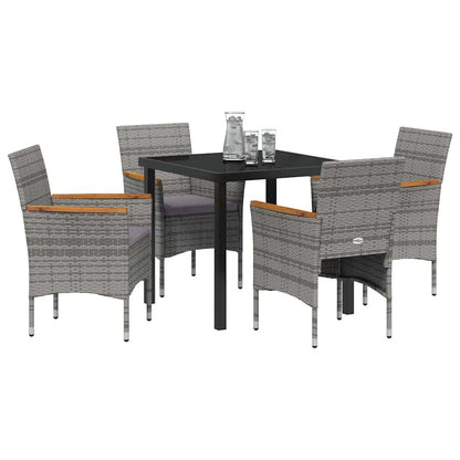 Tuin eettafelset met kussen 5 pcs Grijs poly rattan